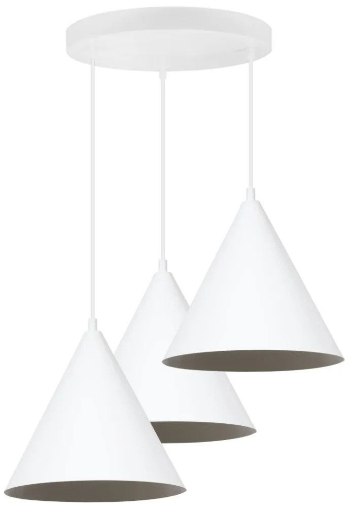 Závesné svietidlo Soho, 3x biele kovové tienidlo, (fi 25cm), o