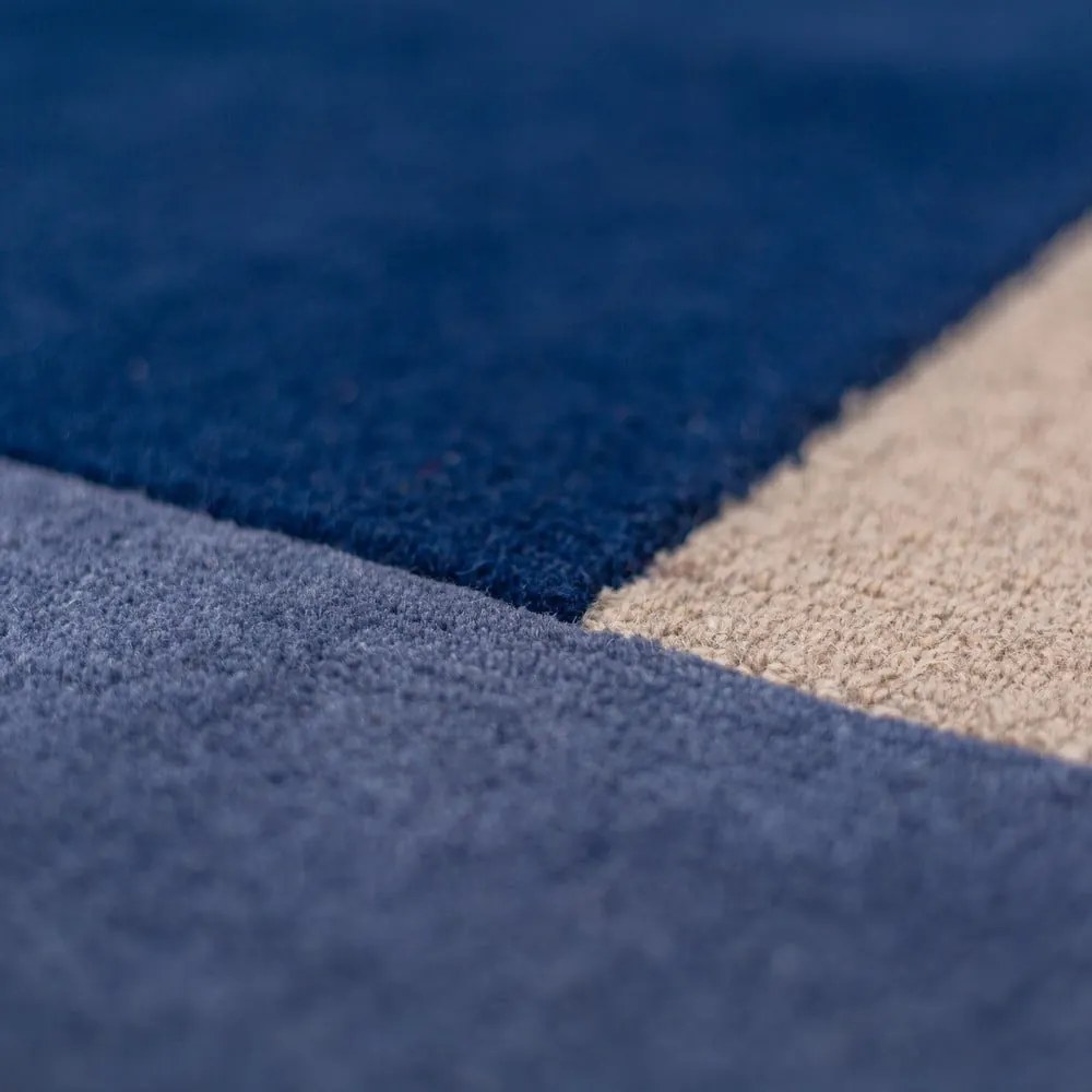 Modrý ručne tkaný vlnený okrúhly koberec ø 200 cm Mia Segment – Flair Rugs