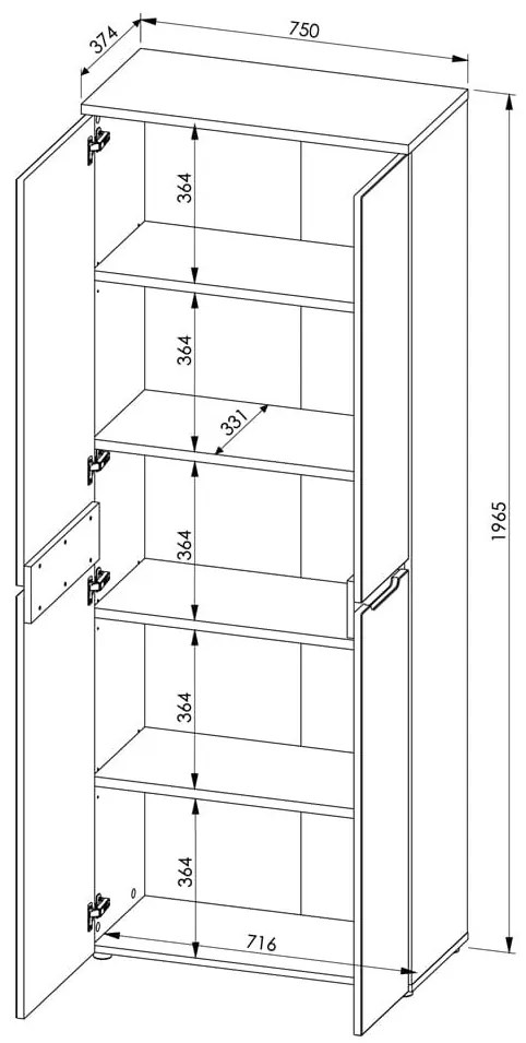 Kancelářská knihovna Brego 01 75 cm grafit/dub Artisan