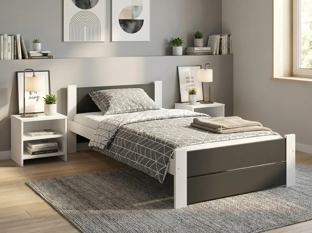 Posteľ IKAROS DOUBLE 80 x 200 cm, antracit/biela Rošt: S lamelovým roštom, Matrac: Matrace Sommera 18 cm
