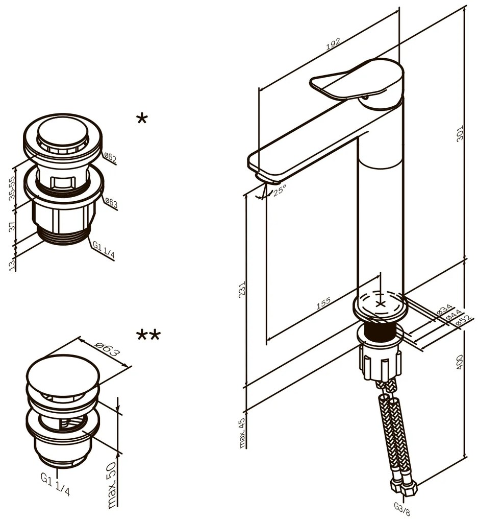 Umývadlová batéria AM.PM X-Joy FXA92200 vysoká s odtokovým ventilom, chróm