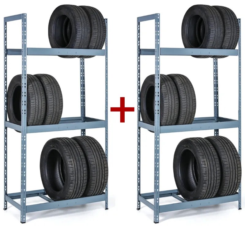 Regál na pneu 1+1 ZADARMO, 2100x1000x500 mm, 3 poschodia, RAL 7031