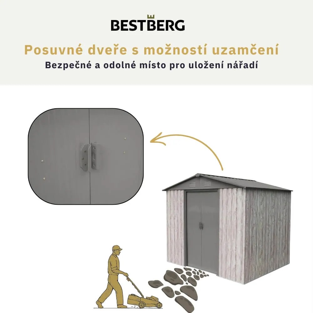 Záhradný domček BestBerg ZDB-4SD / 4,1 m² / 236 x 174 x 206 cm / biele drevo / sivá