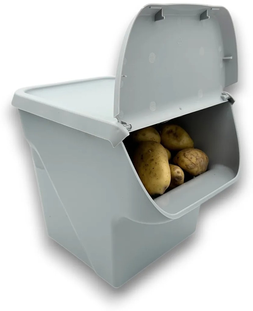 Úložný box na zemiaky a cibuľu s vetraním, VEGBOX sivý (14l - 10kg zemiakov)