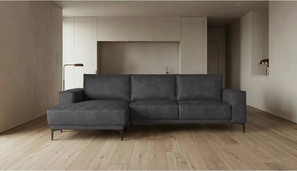 Antracitová rohová pohovka z imitácie kože (ľavý roh) Copenhagen – Scandic