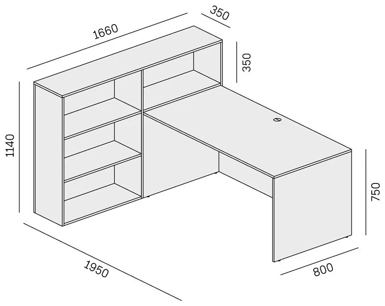 Kancelárska zostava single SEGMENT, 3 police, ľavá, dub prírodná/biela