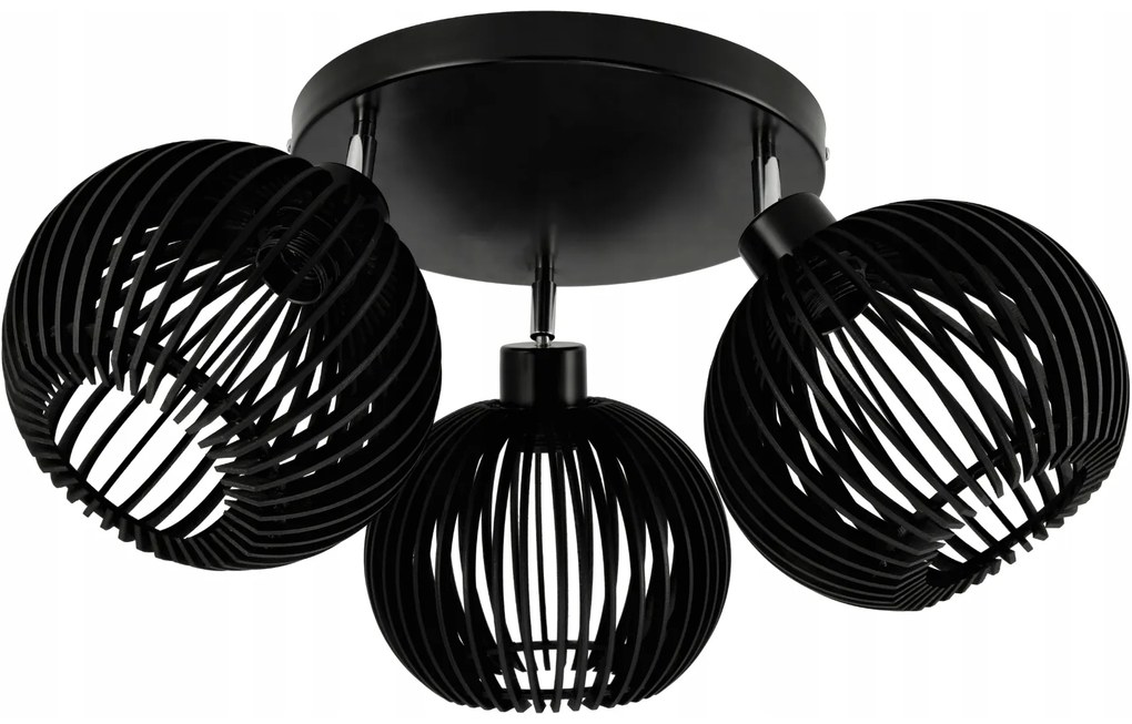 BERGE LED stropný závesný luster 3xE27 - nastaviteľný - drevený - čierny