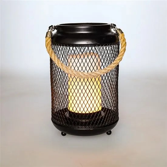 SOLIGHT Kovový lampáš s LED sviečkou, teplá biela, 3xAA, čierna, 20cm