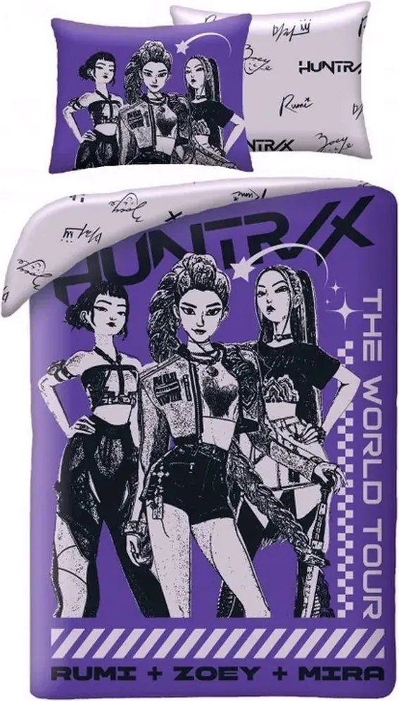Bavlnené posteľné obliečky KPop Demon Hunters – motív HUNTR/X World Tour - 100% bavlna - 70x90 cm + 140x200 cm
