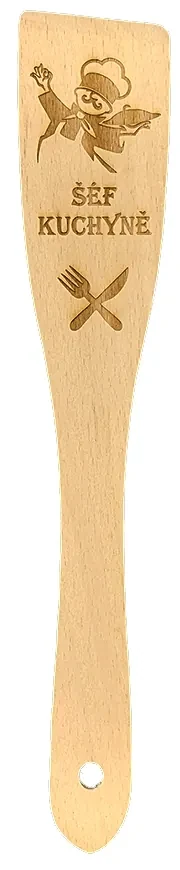AMADEA Drevená obracačka buk text "šéf kuchyne", masívne drevo, dĺžka 30 cm, český výrobok