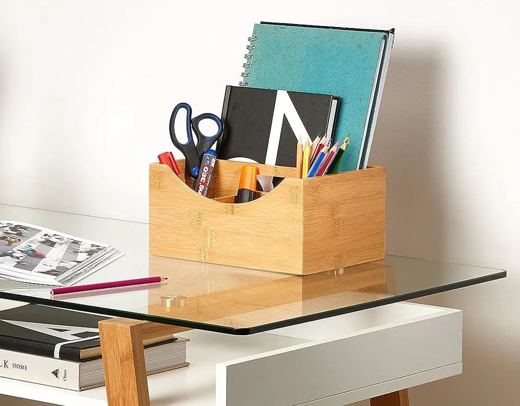 Zeller Present Bambusový úložný box s rúčkou, triediaci, 4 priehradky MARGAS, 25x18x12