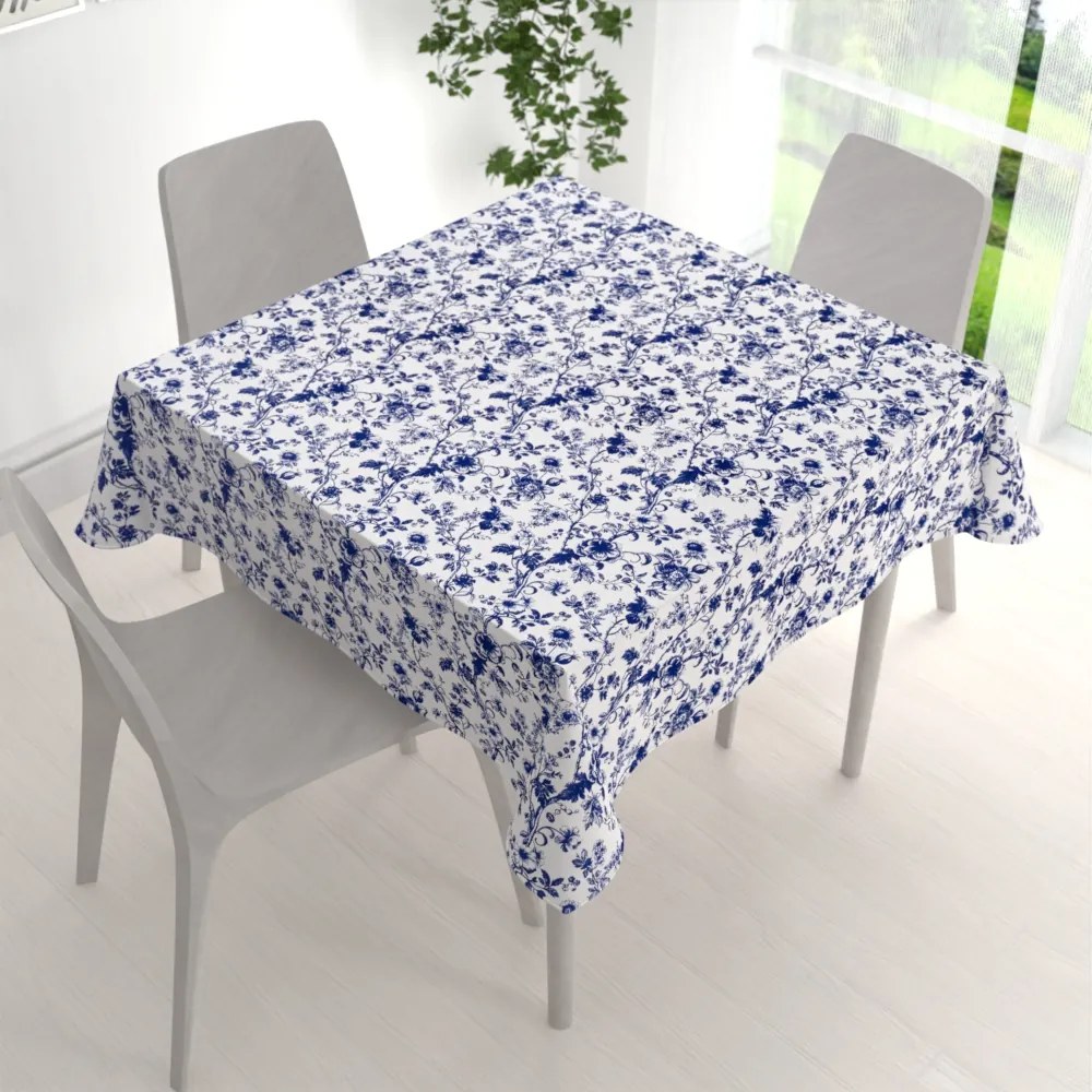 Biante Bavlnený štvorcový obrus Sandra SA-639 Modré kvety na bielom 80x80 cm