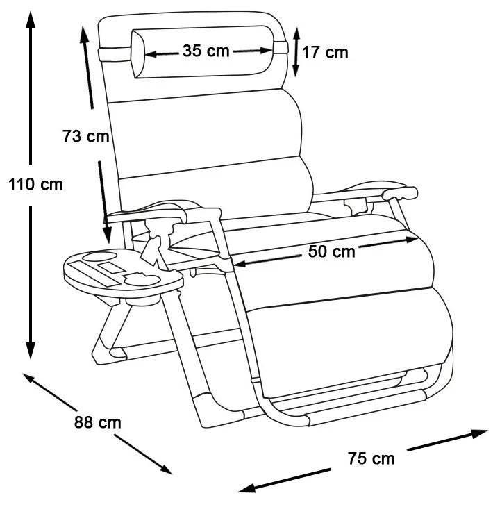 Polstrovaná stolička zero gravity, rôzne farby- sivá