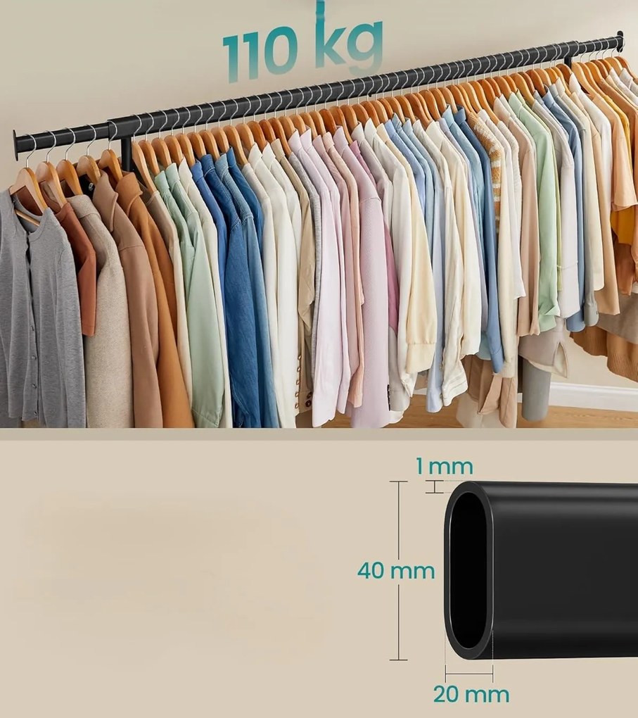 Pojízdný stojan na oblečení Fabio 160-200 cm černý