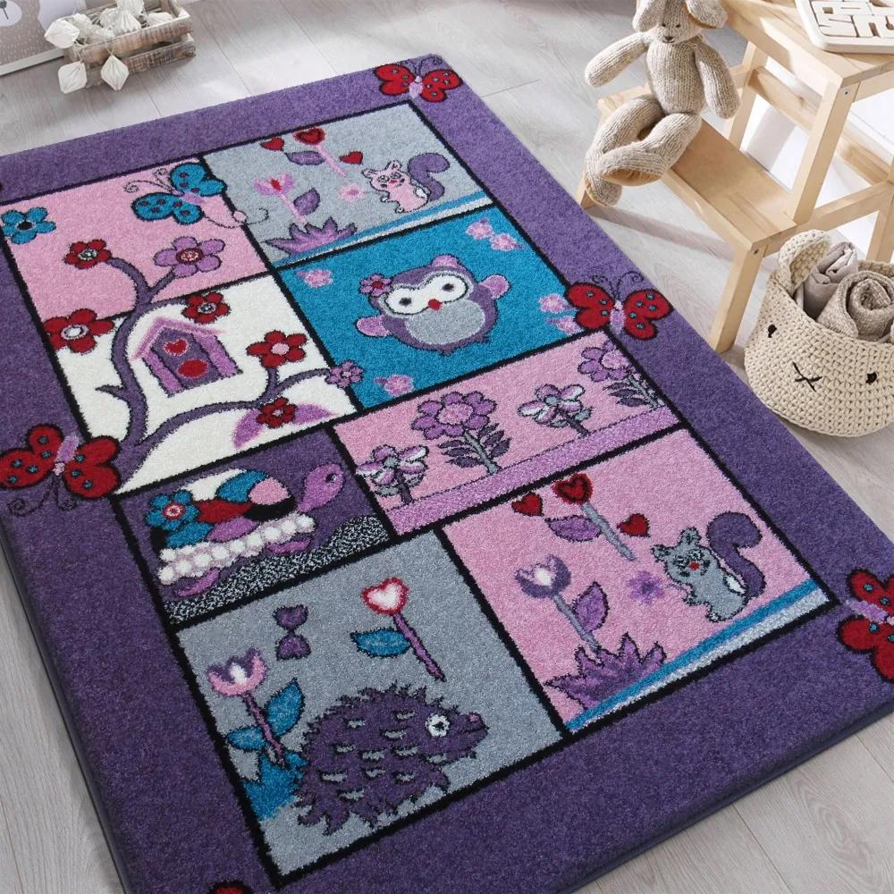 DY Detský fialový koberec Zvieratká Rozmer: 200 x 290 cm