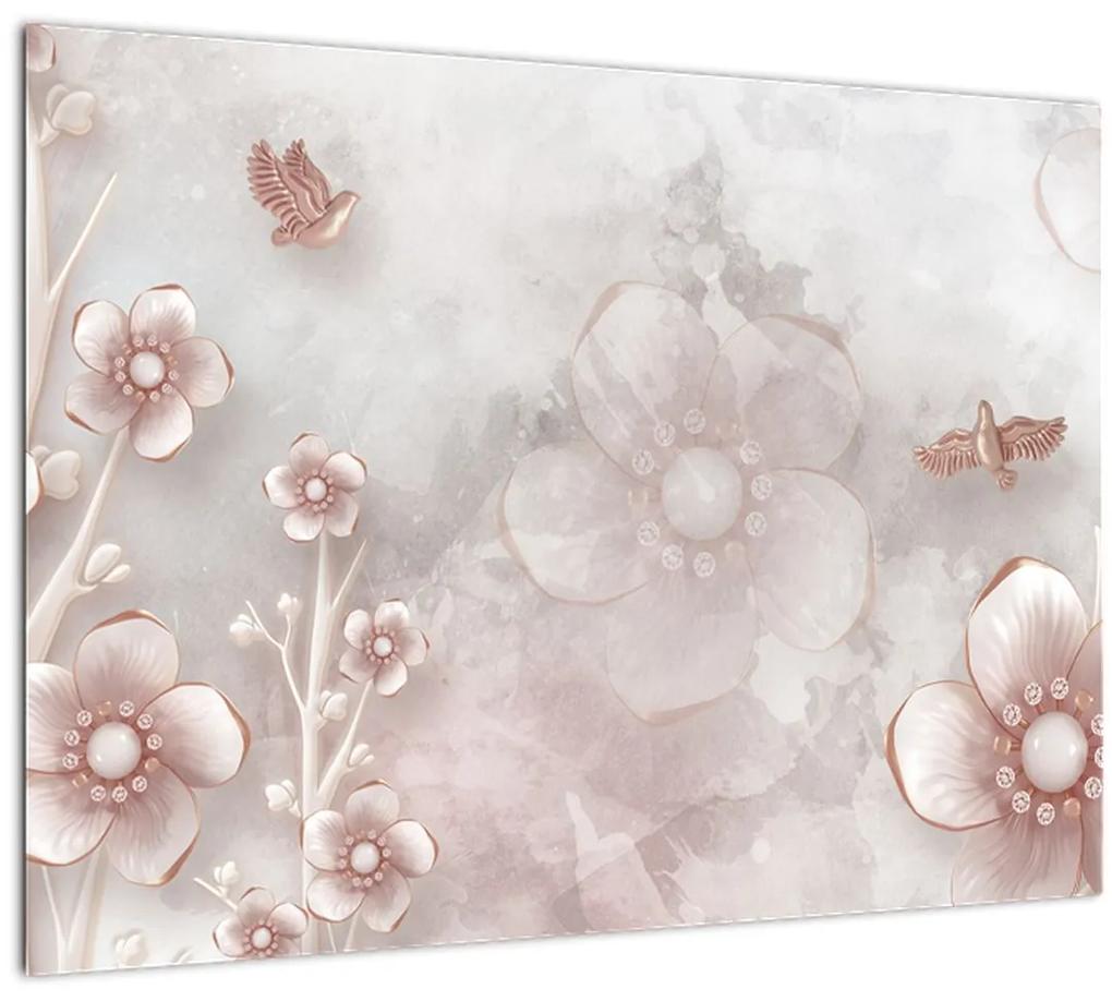 Sklenený obraz - Ružové kvety (70x50 cm)