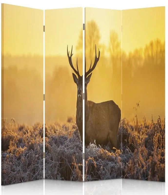 CARO Paraván - Deer At Sunset 2 | štvordielny | obojstranný 145x180 cm