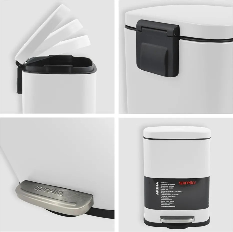 Matne biely nášľapný oceľový odpadkový kôš 5 l Akira – Spirella