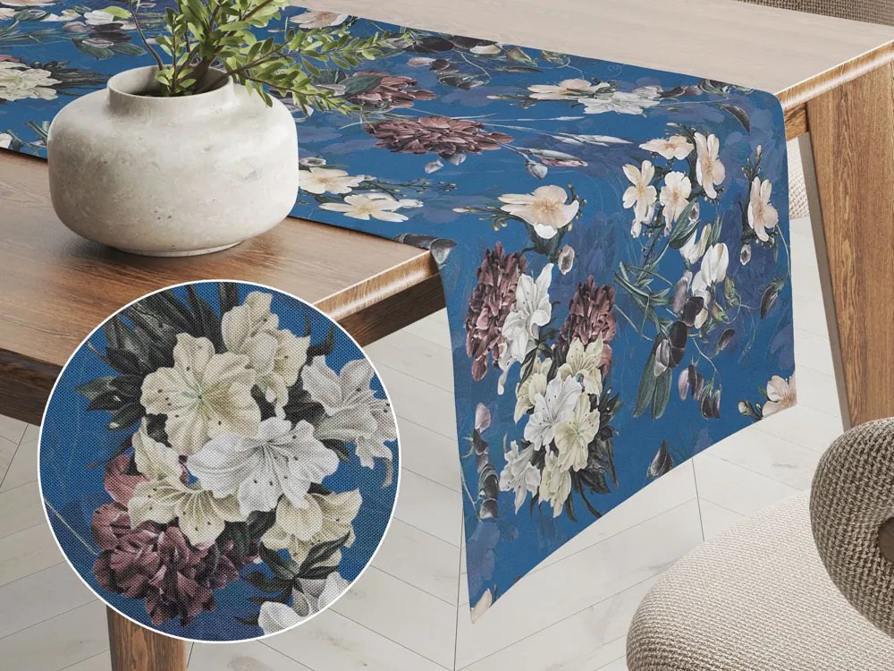 Biante Teflónový behúň na stôl TF-061 Kvety na modrom 45x120 cm