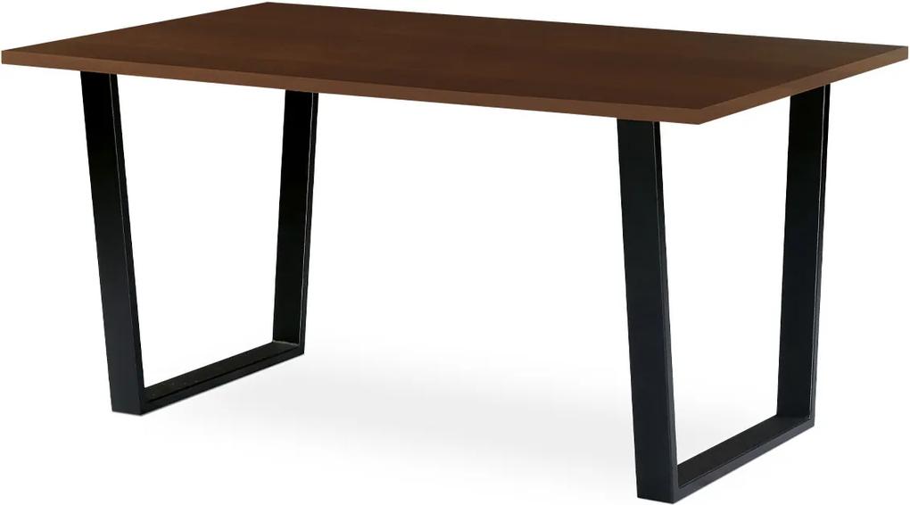 jedálenský stôl,MDF + dýha orech, kovová podnož čierna
