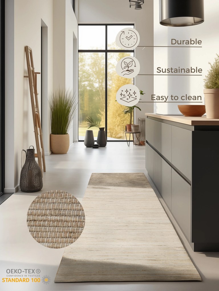 Hanse Home, Koberec behúň Handloom 105961 Dhaka Beige, 80x200, béžová, chodba / predsieň