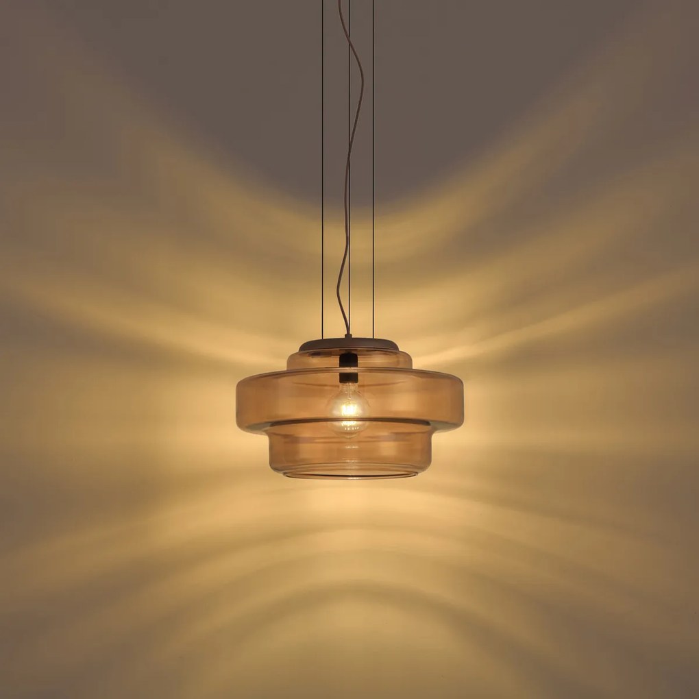 Retro závesná lampa tmavý bronz s jantárovým sklom - Barb