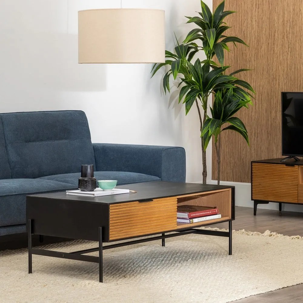 Konferenčný stolík v dekore jaseňa v čiernej a prírodnej farbe 60x124 cm Orleans – Ixia