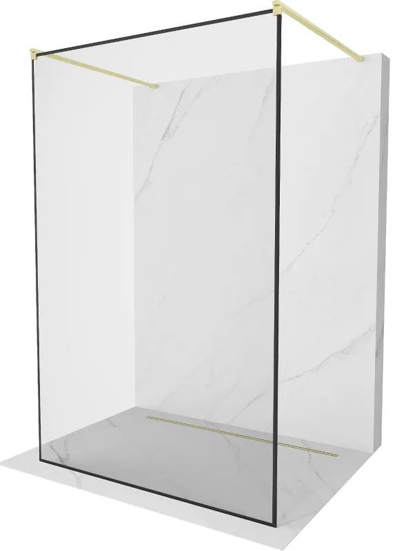 Mexen Kioto, sprchová zástena Walk-In 140 x 200 cm, 8mm sklo čierny vzor, zlatý matný profil, 800-140-002-55-70