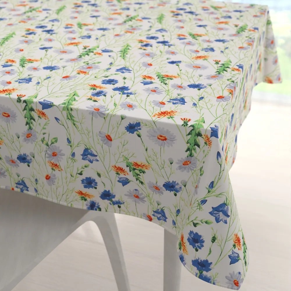 Biante Bavlnený štvorcový obrus Sandra SA-601 Margaréty a zvončeky na bielom 130x130 cm