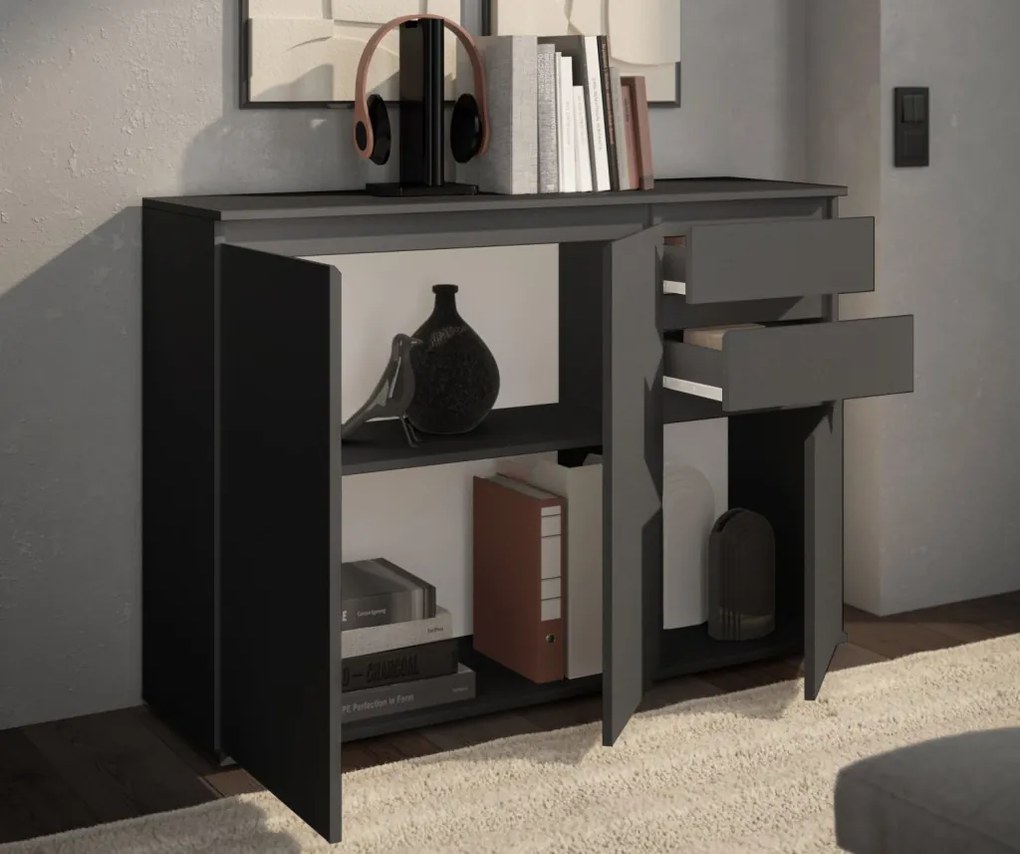 Komoda s 2 šuplíkmi Brest, 119 cm, antracitová