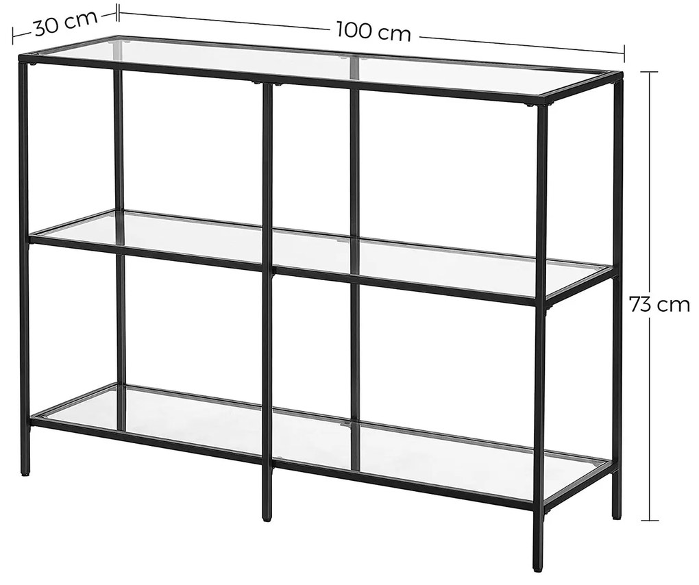 VASAGLE Konzolový stolík so sklenenou doskou čierny 100 x 73 x 30 cm