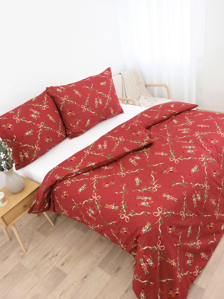 Vianočné francúzske bavlnené obliečky Renforcé - Luskáčik červené