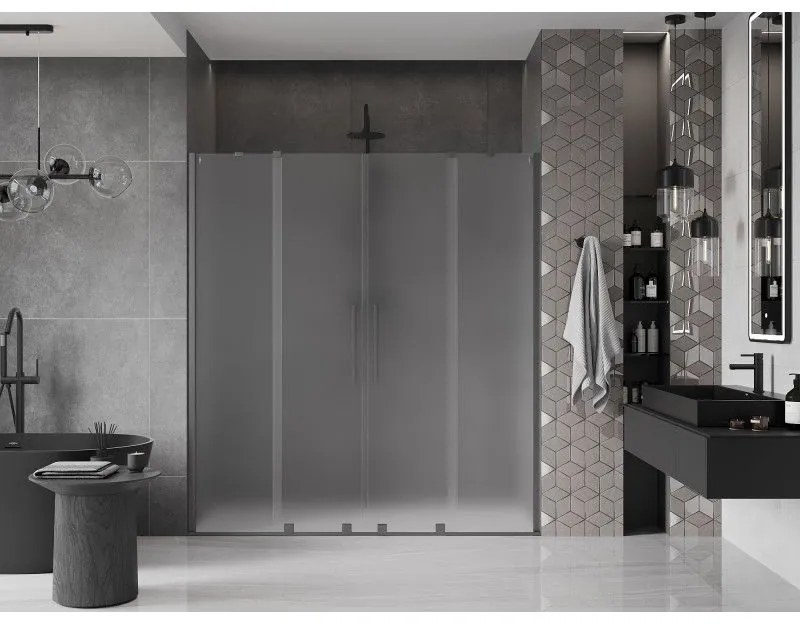 Mexen Velar Duo, posuvné sprchové dvere do otvoru 200 cm, 8mm sklo námraza, grafit brúsený, 871-200-000-32-66