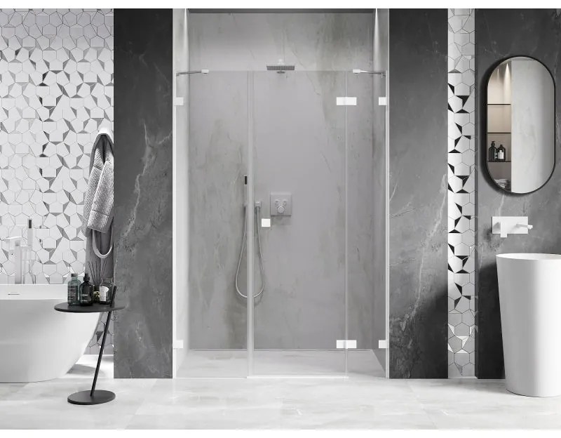 Mexen Lunar, pravé otočné sprchové dvere 150 cm, 8mm číre sklo, biely profil, 834S-150-050-20-00-P