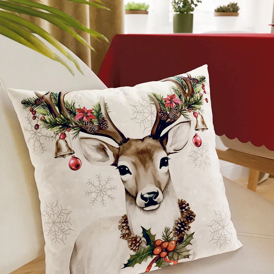 Vianočná obliečka na vankúš Velvet Jeleň 40x40 cm | INTERMEDIC SK