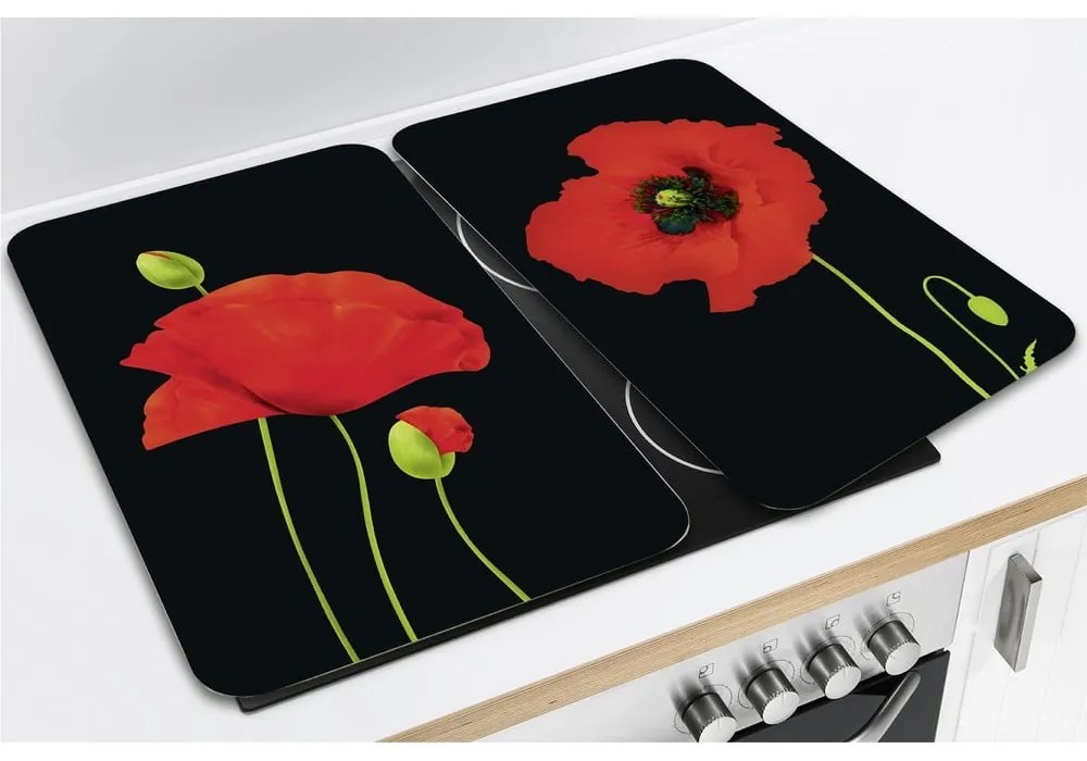 Kryty na sporák v súprave 2 ks z tvrdeného skla 52x30 cm Poppy - Maximex