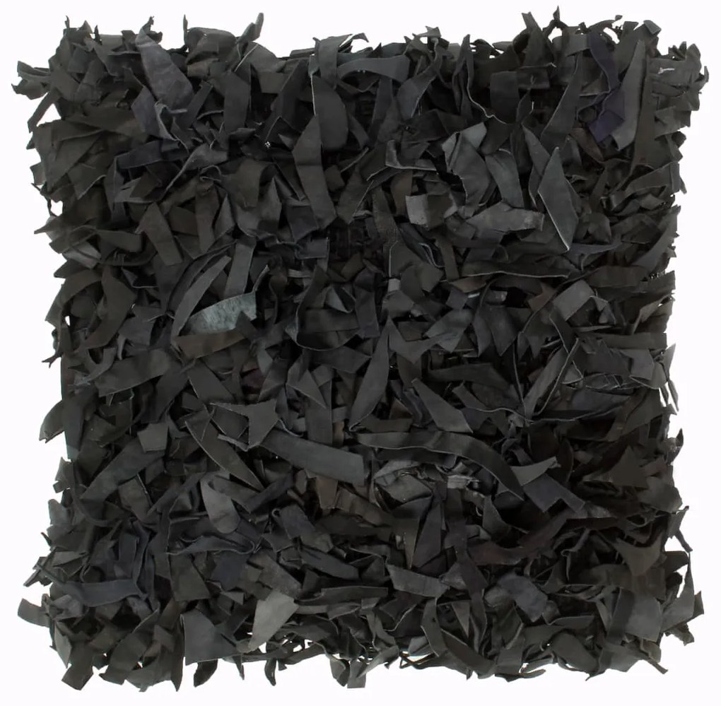 vidaXL Vankúš so strapcami čierny 60x60 cm koža a bavlna