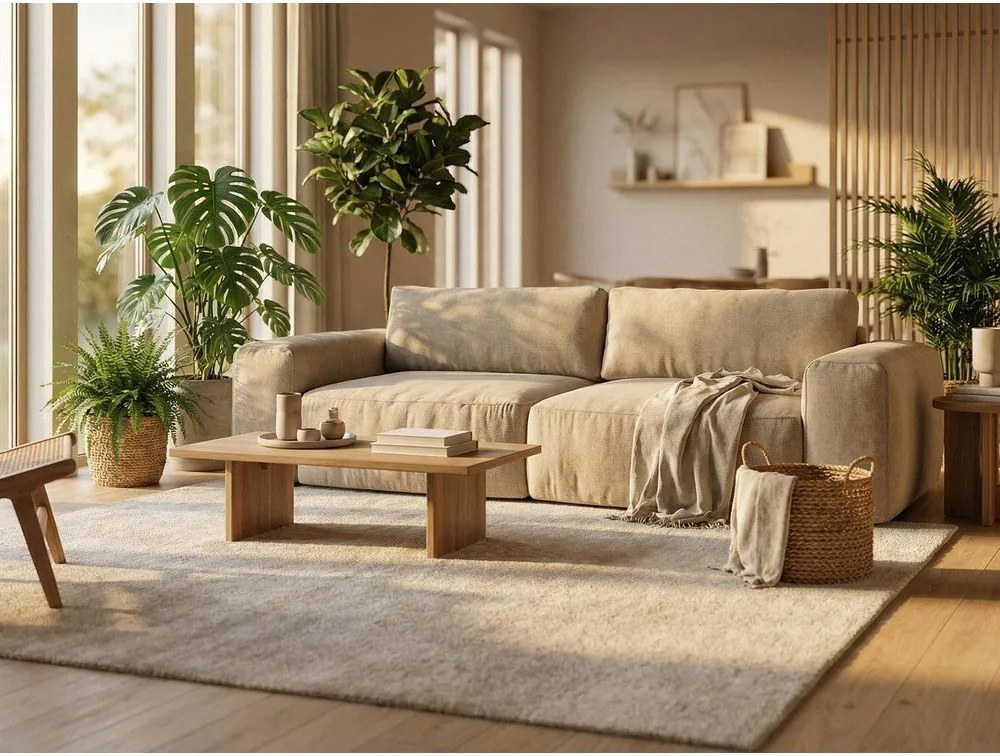 Béžová ženilková rozkladacia rohová pohovka (ľavý roh/s leňoškou) Kuki – Makamii