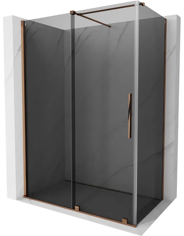 Mexen Velar, sprchový kút s posuvnými dverami 150 x 85 cm, 8mm šedé sklo, ružové zlato, 871-150-085-41-60