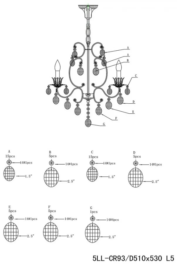 Biely krištáľ luster do spálne Ø50