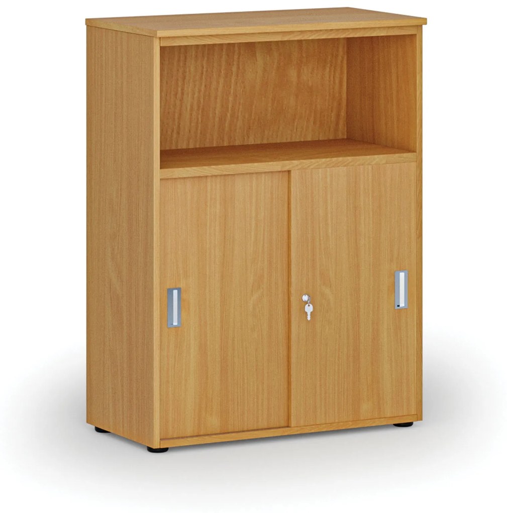 Kombinovaná kancelárska skriňa so zásuvnými dverami PRIMO WOOD, 1087 x 800 x 420 mm, buk