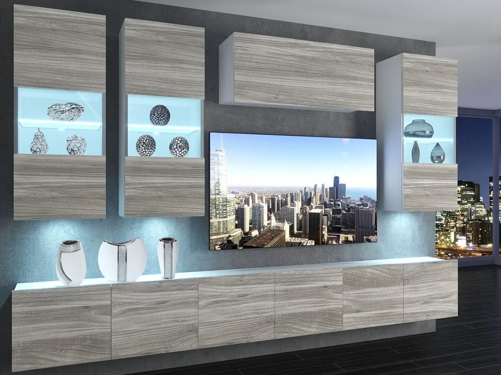 Obývacia stena 300 cm Belini šedý antracit Glamour Wood Imperium5 IMP 5/5/W/GW1/0/0