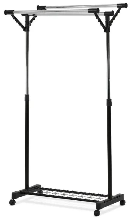 Stojan na šaty s výklopnými rameny, černá barva, kov / plast, chrom