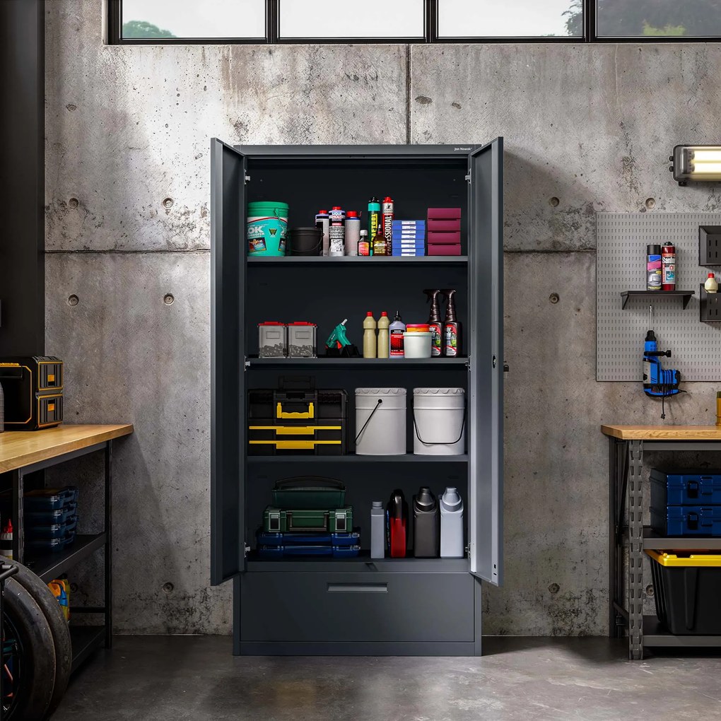 Modulárna kovová multifunkčná skriňa so zásuvkou antracitová MEGAN 1850 x 900 x 400 mm