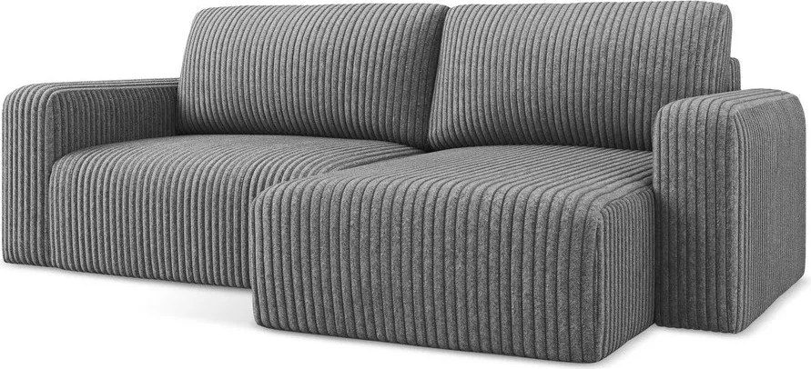 Sivá menčestrová rozkladacia/s úložným priestorom rohová pohovka (pravý roh/s leňoškou) Kona – Makamii