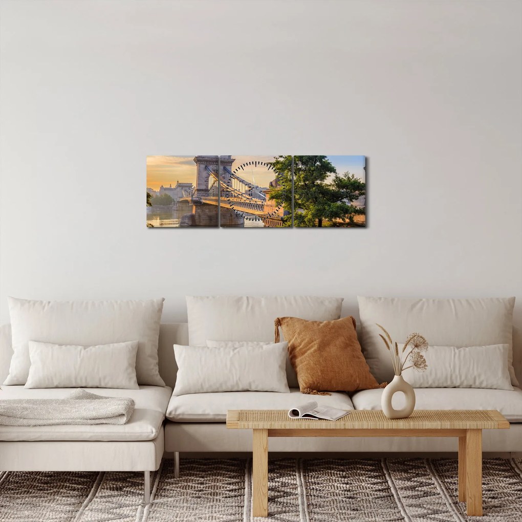 Obraz - Most cez rieku, Budapešť, Maďarsko (s hodinami) (90x30 cm)