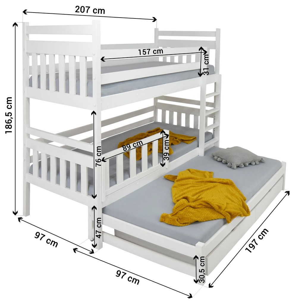 FA Petra 5 200x90 poschodová posteľ s prístelkou Farba: Jelša (+44 Eur), Variant rošt: S roštami