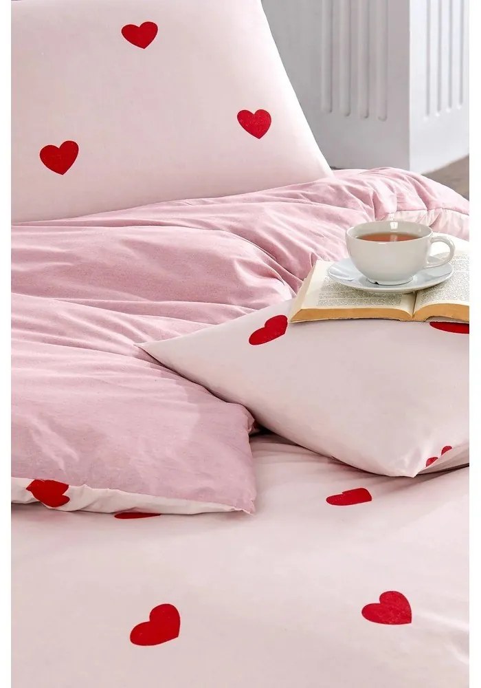 Ružové obliečky na dvojlôžko/predĺžené s plachtou/4-dielne 200x220 cm Red Heart – Mila Home