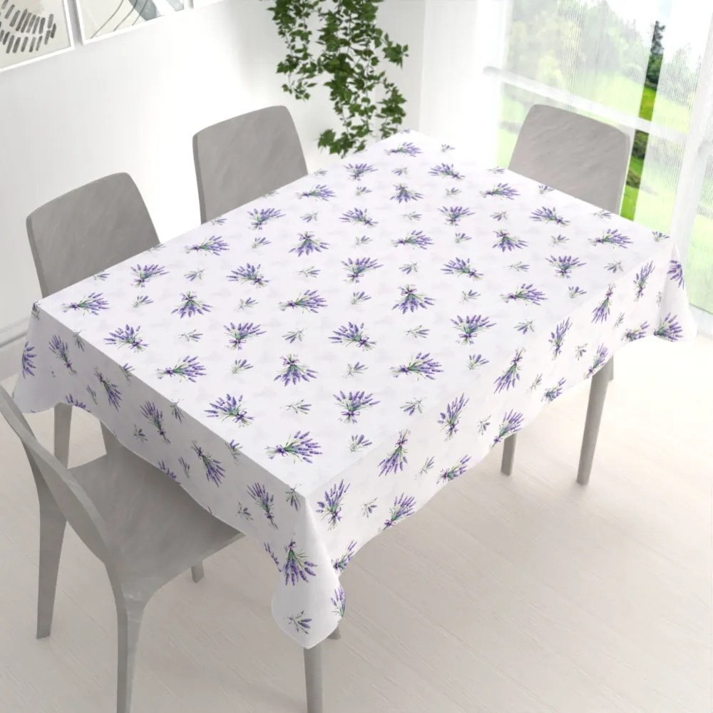 Biante Teflónový obdĺžnikový obrus TF-128 Vetvičky levandúľ na bielom 140x200 cm