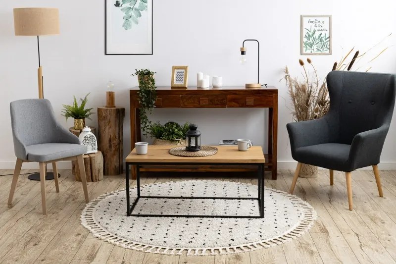 Kusový koberec Berber Syla B752 dots cream kruh, 160x160 (priemer) kruh, biela, chodba / predsieň, Dywany Łuszczów